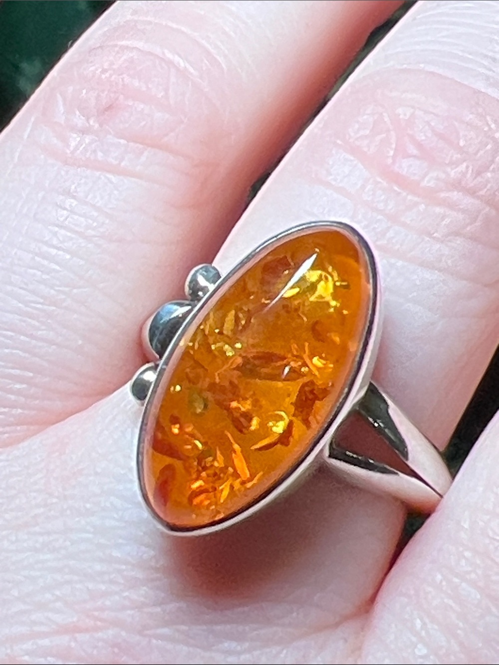 Beautiful Sajen Signed Genuine Amber Sterling Silver 925 Ring